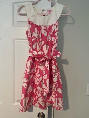 Pink and White Floral Tie-Waist Dress